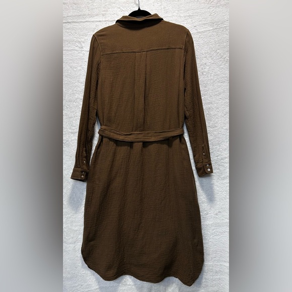 Magaschoni Organic Cotton Gauze Tie Waist Shirt Dress Brown Minimalist Sz L - Picture 7 of 8